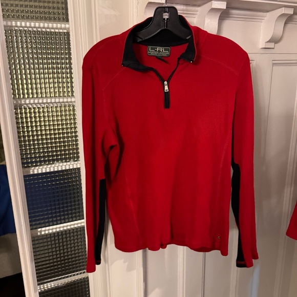 LRL Ralph Lauren Women's Red  Waffle Knit Sweater L/S 1/4 Zip Pullover Sz L - Picture 9 of 9